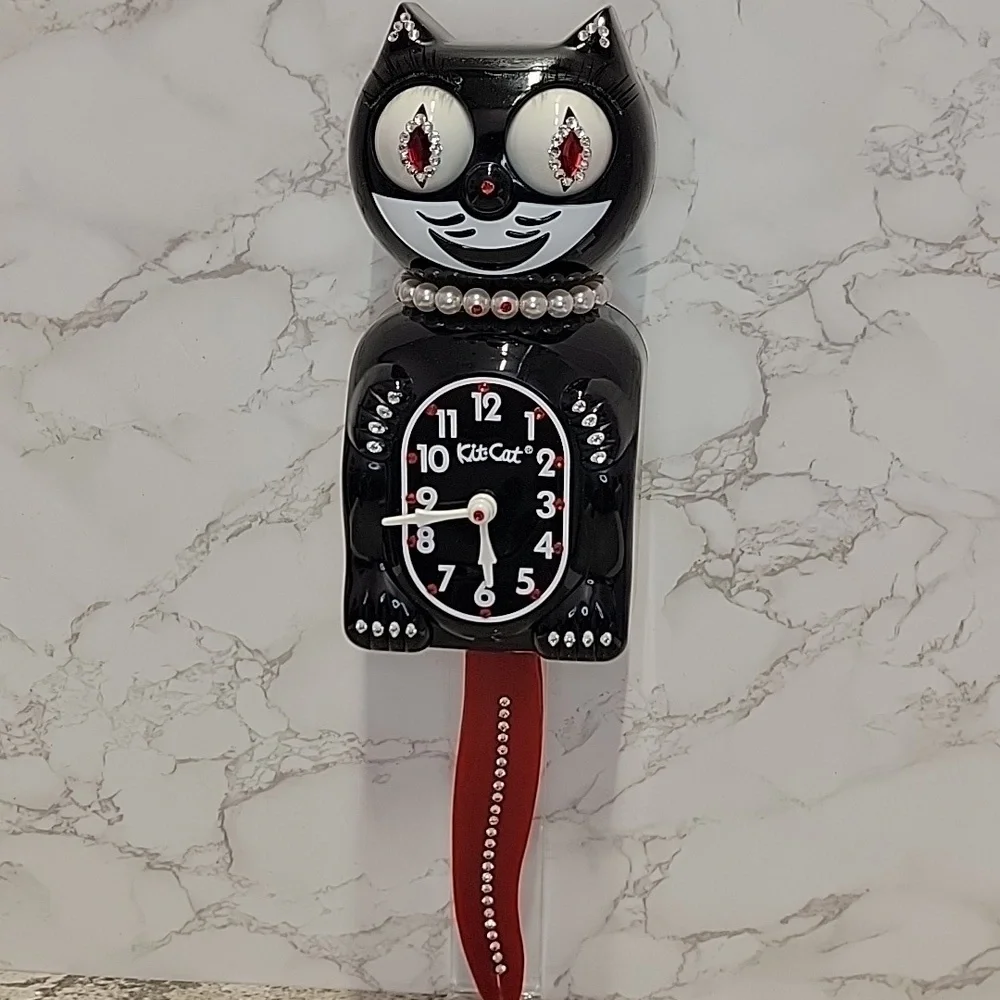 Black Jeweled Lady Kit-Cat Klock clock with red tail SUPER RARE - Picture 3 of 12